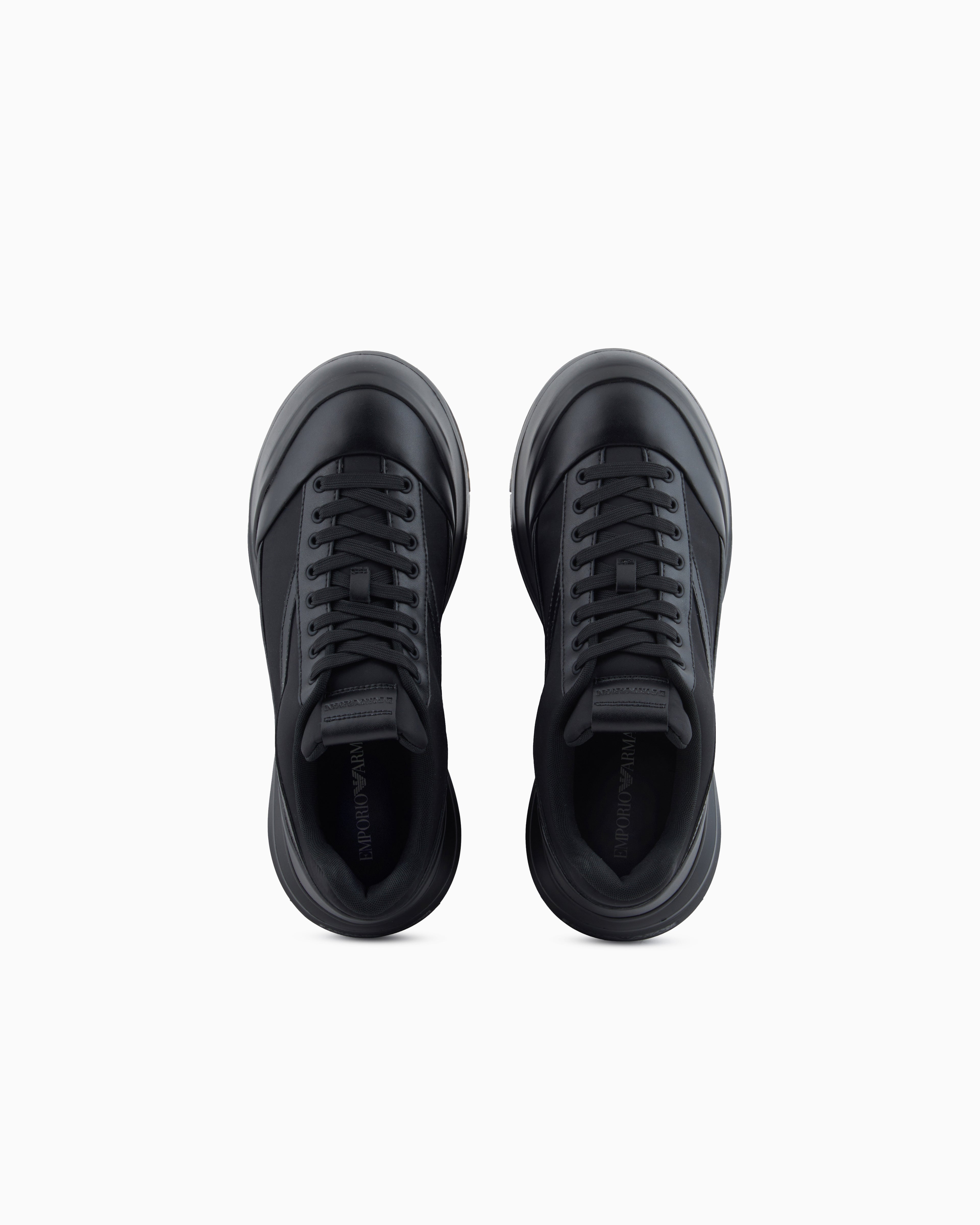 Emporio Armani Nylon And Leather Sneakers Black