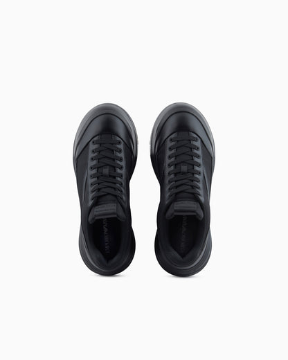 Emporio Armani Nylon And Leather Sneakers Black