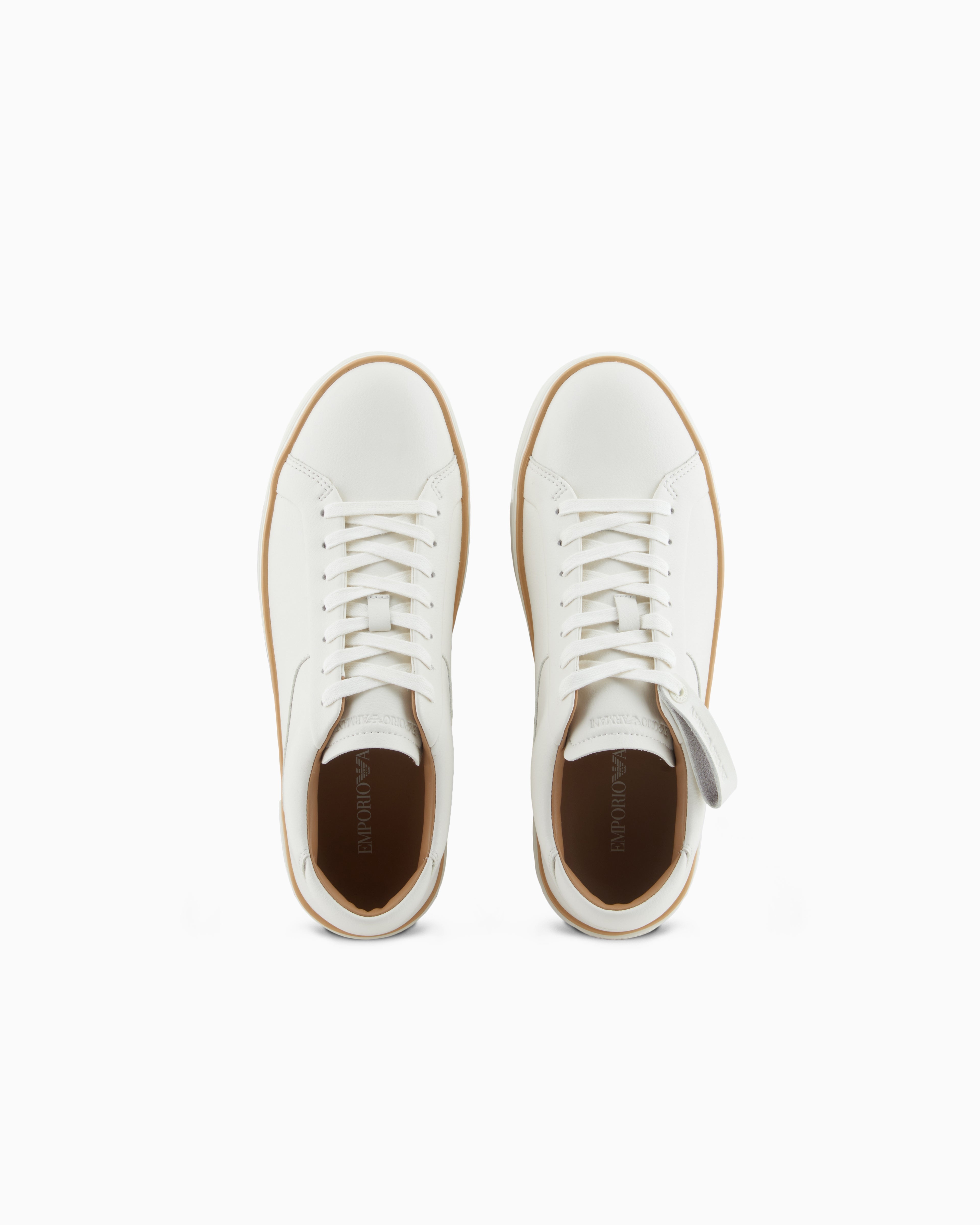 Emporio Armani Leather Sneakers With A Contrasting Welt White