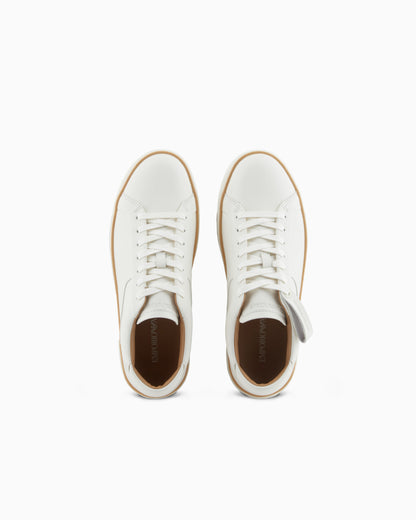 Emporio Armani Leather Sneakers With A Contrasting Welt White