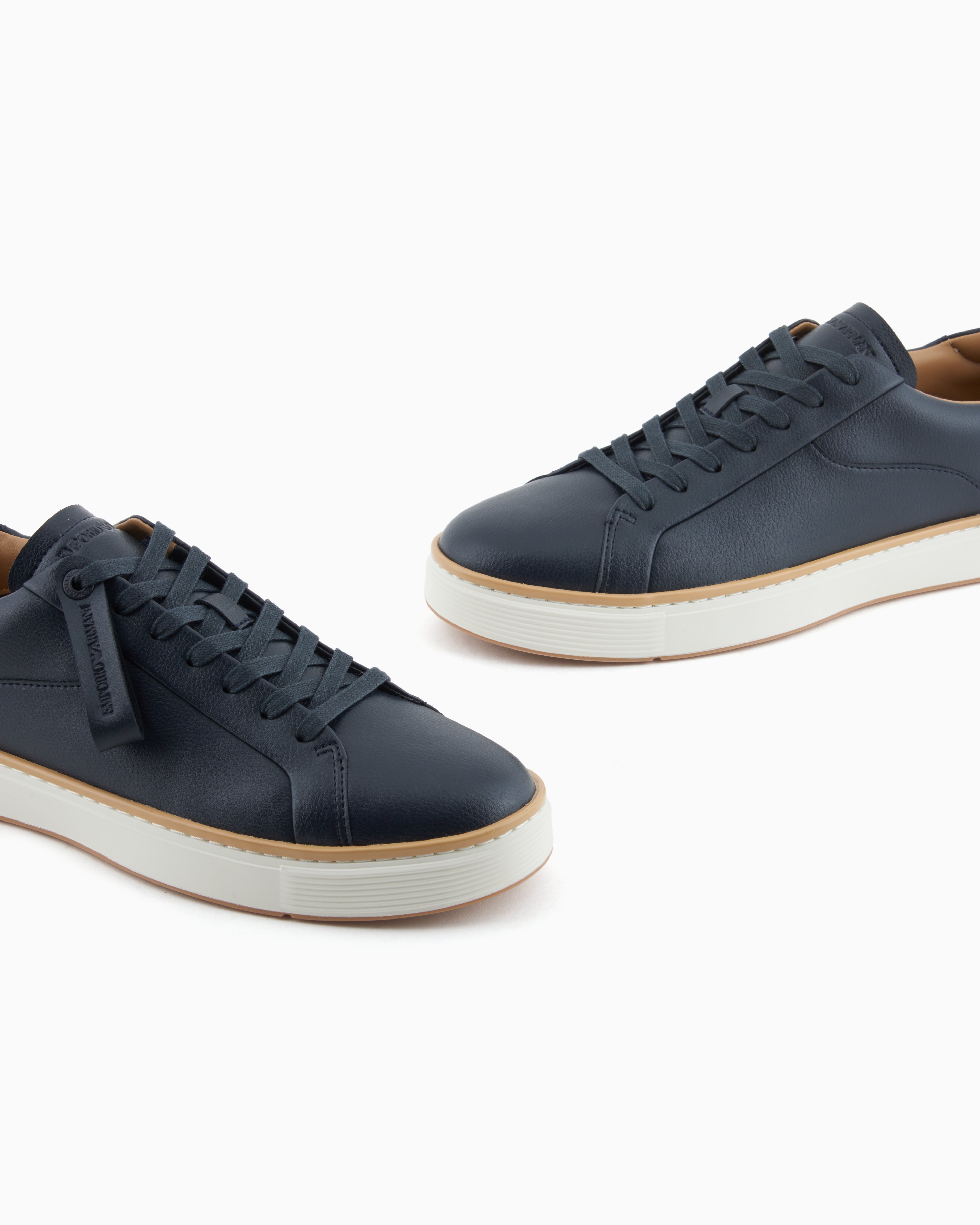 Emporio Armani Leather Sneakers With A Contrasting Welt Navy Blue