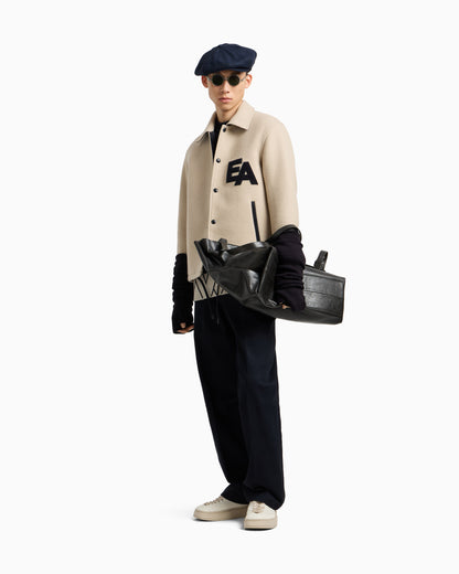 Emporio Armani Blouson with press studs in wool cloth with an oversized EA patch
