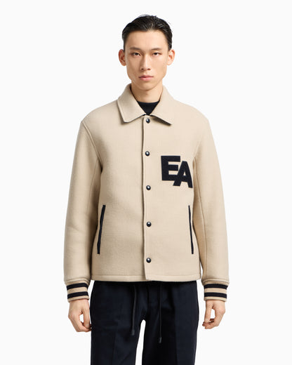 Emporio Armani Blouson with press studs in wool cloth with an oversized EA patch