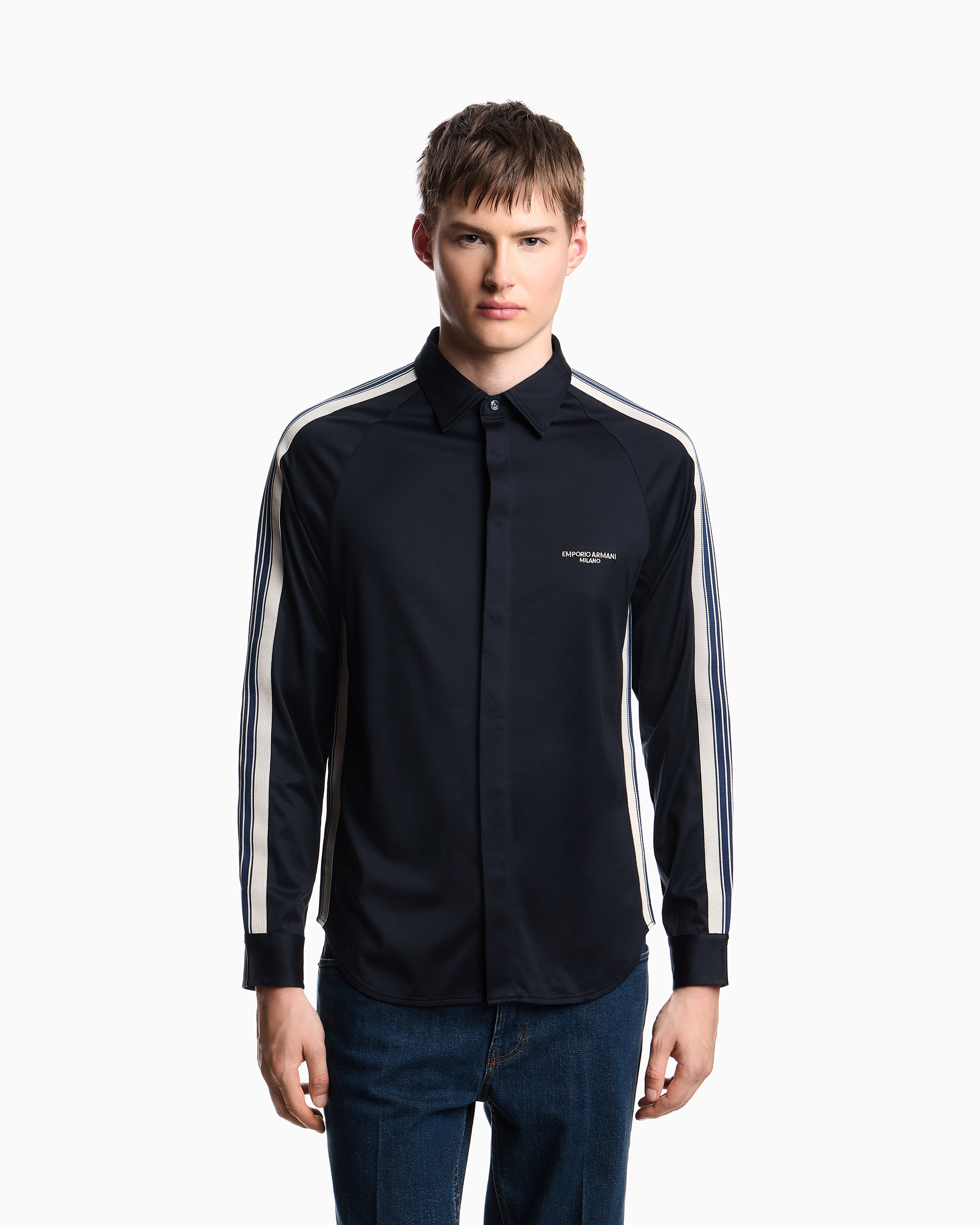 Emporio Armani ASV slim-fit shirt in Lyocell-blend jersey with bands
