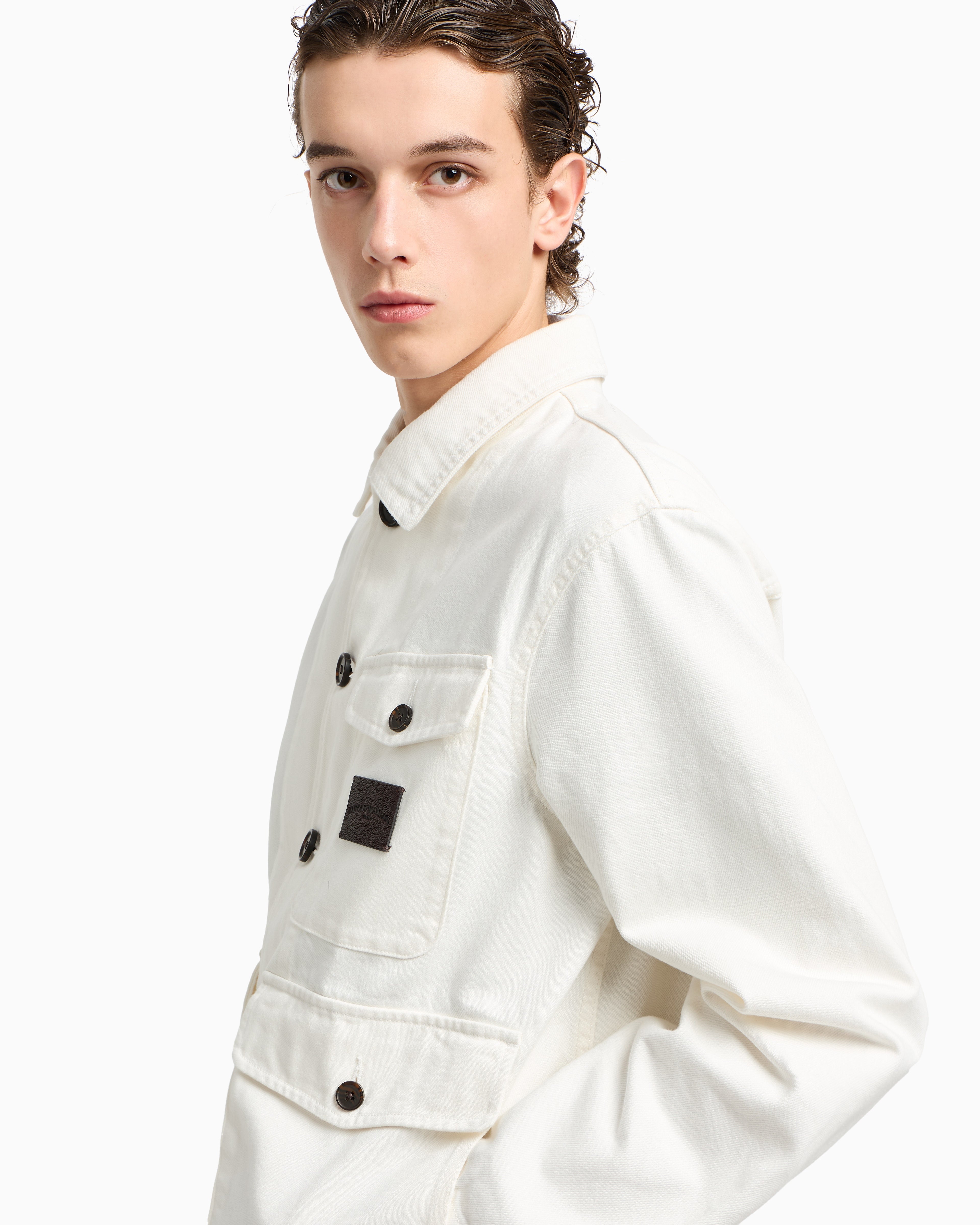 Emporio Armani Denim-effect twill jacket with logo patch