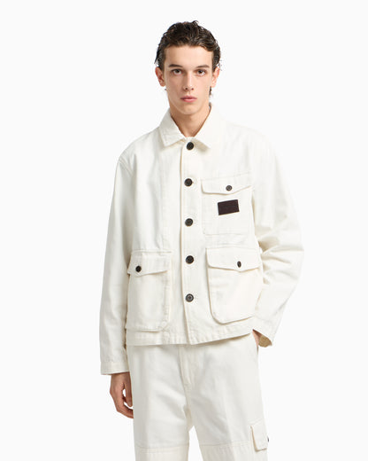 Emporio Armani Denim-effect twill jacket with logo patch