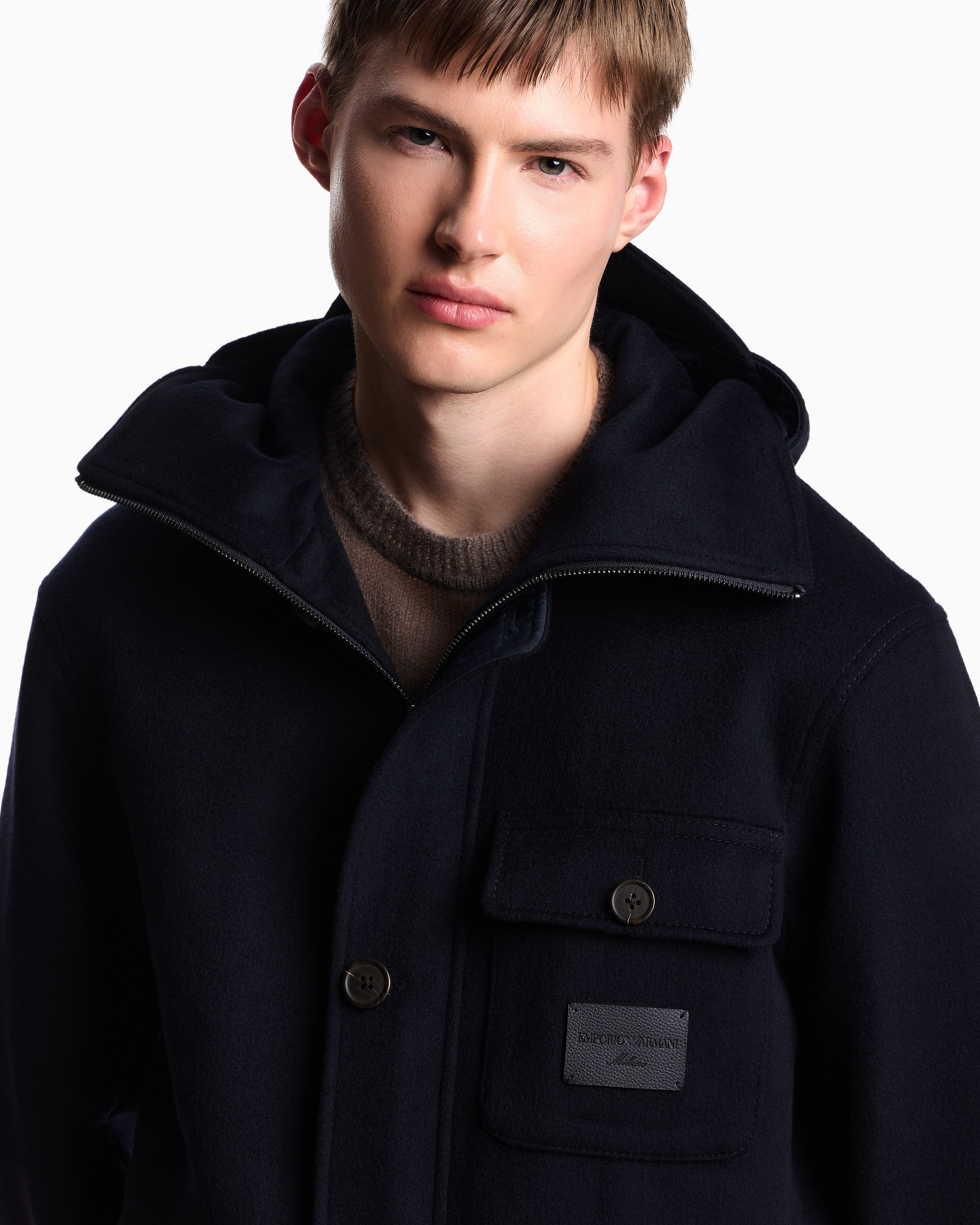 Emporio Armani Hooded blouson in wool cloth