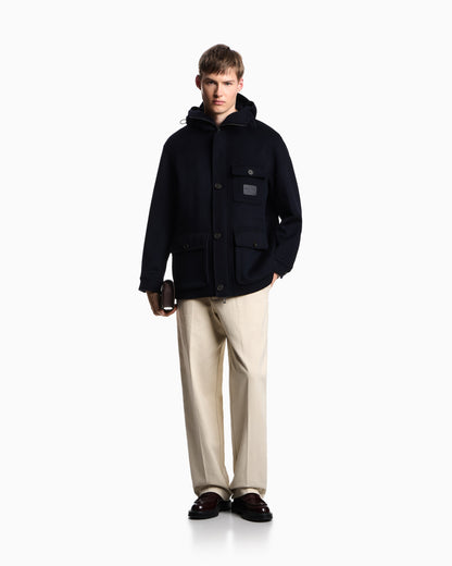 Emporio Armani Hooded blouson in wool cloth