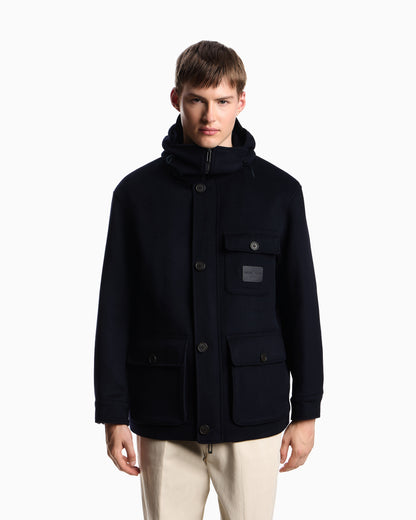 Emporio Armani Hooded blouson in wool cloth