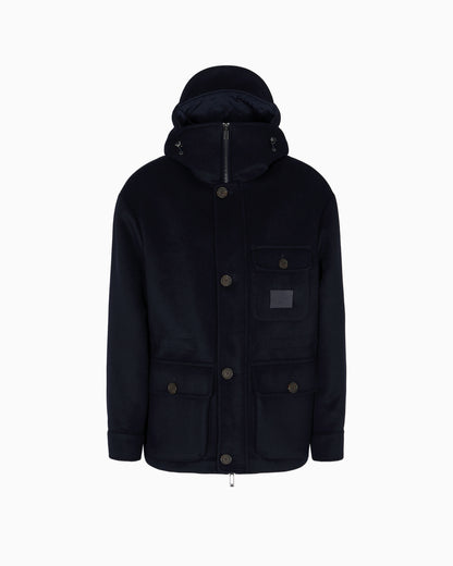 Emporio Armani Hooded blouson in wool cloth