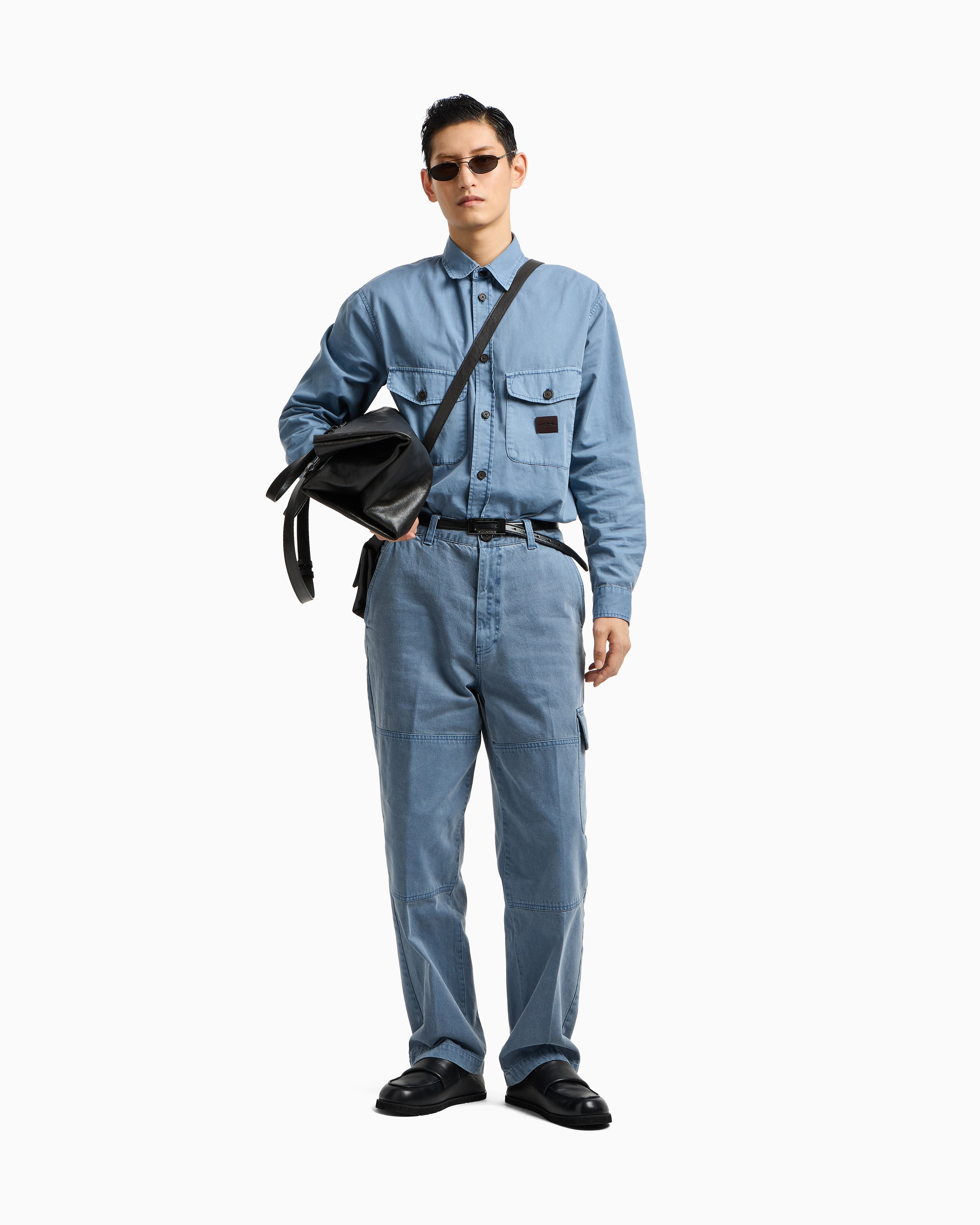 Emporio Armani Comfort-fit shirt with washed twill pockets