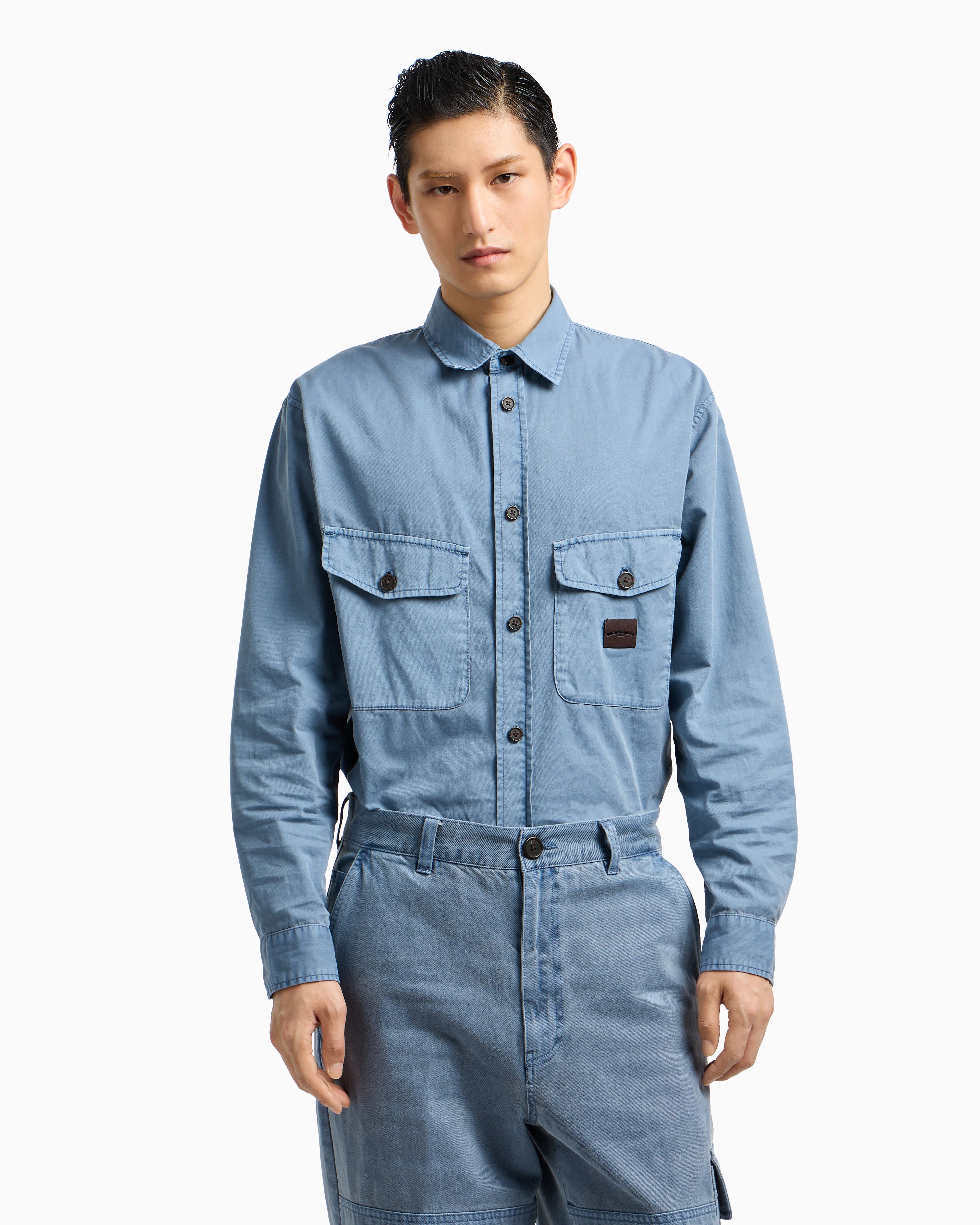 Emporio Armani Comfort-fit shirt with washed twill pockets