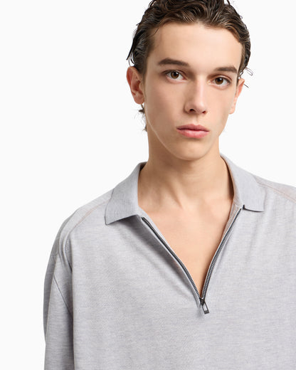 Emporio Armani ASV plain-knit jumper with polo-shirt collar, in a wool and Lyocell blend