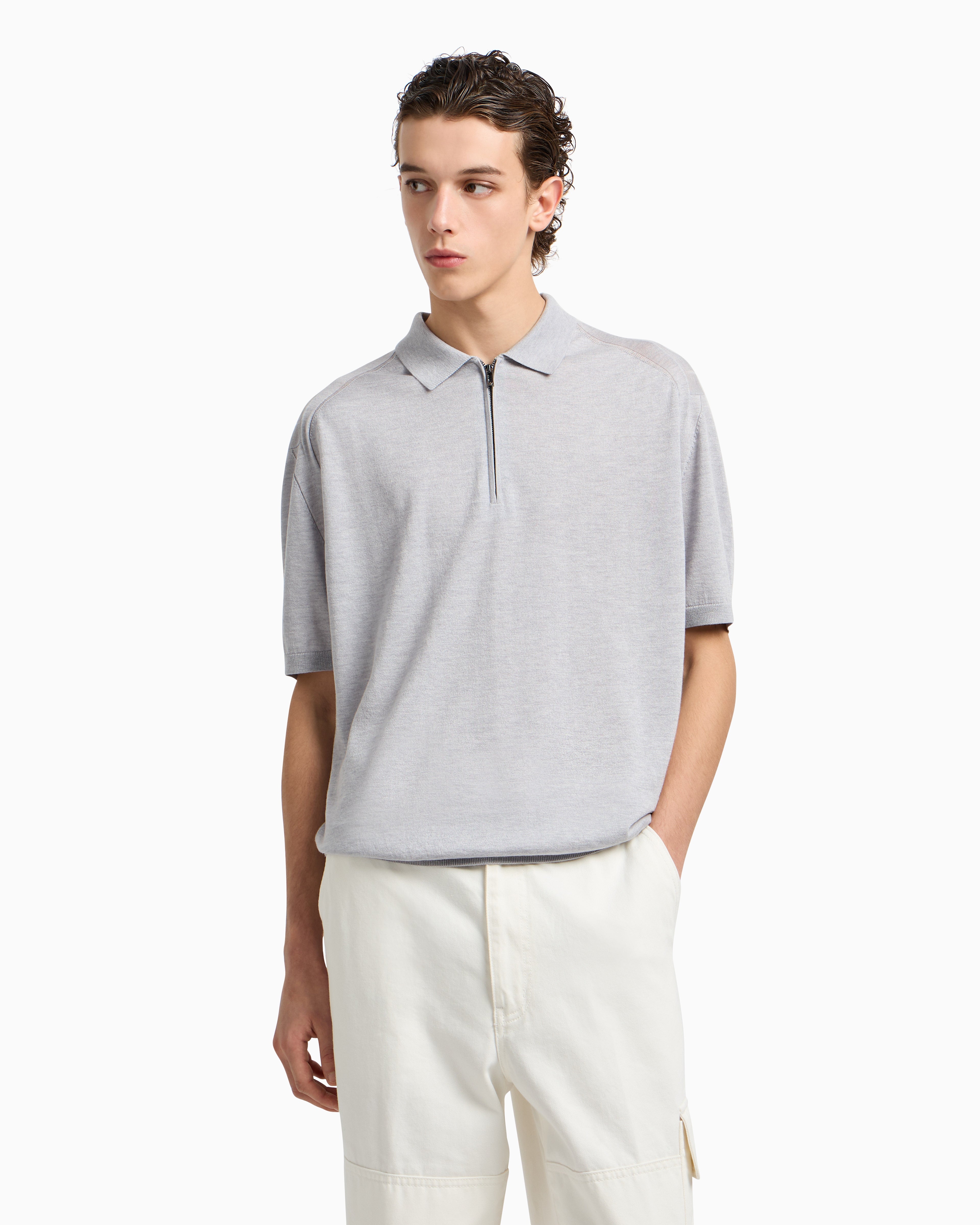Emporio Armani ASV plain-knit jumper with polo-shirt collar, in a wool and Lyocell blend