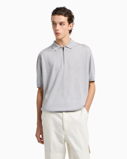 Emporio Armani ASV plain-knit jumper with polo-shirt collar, in a wool and Lyocell blend