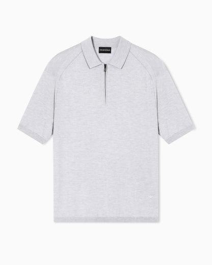 Emporio Armani ASV plain-knit jumper with polo-shirt collar, in a wool and Lyocell blend