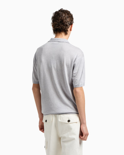 Emporio Armani ASV plain-knit jumper with polo-shirt collar, in a wool and Lyocell blend