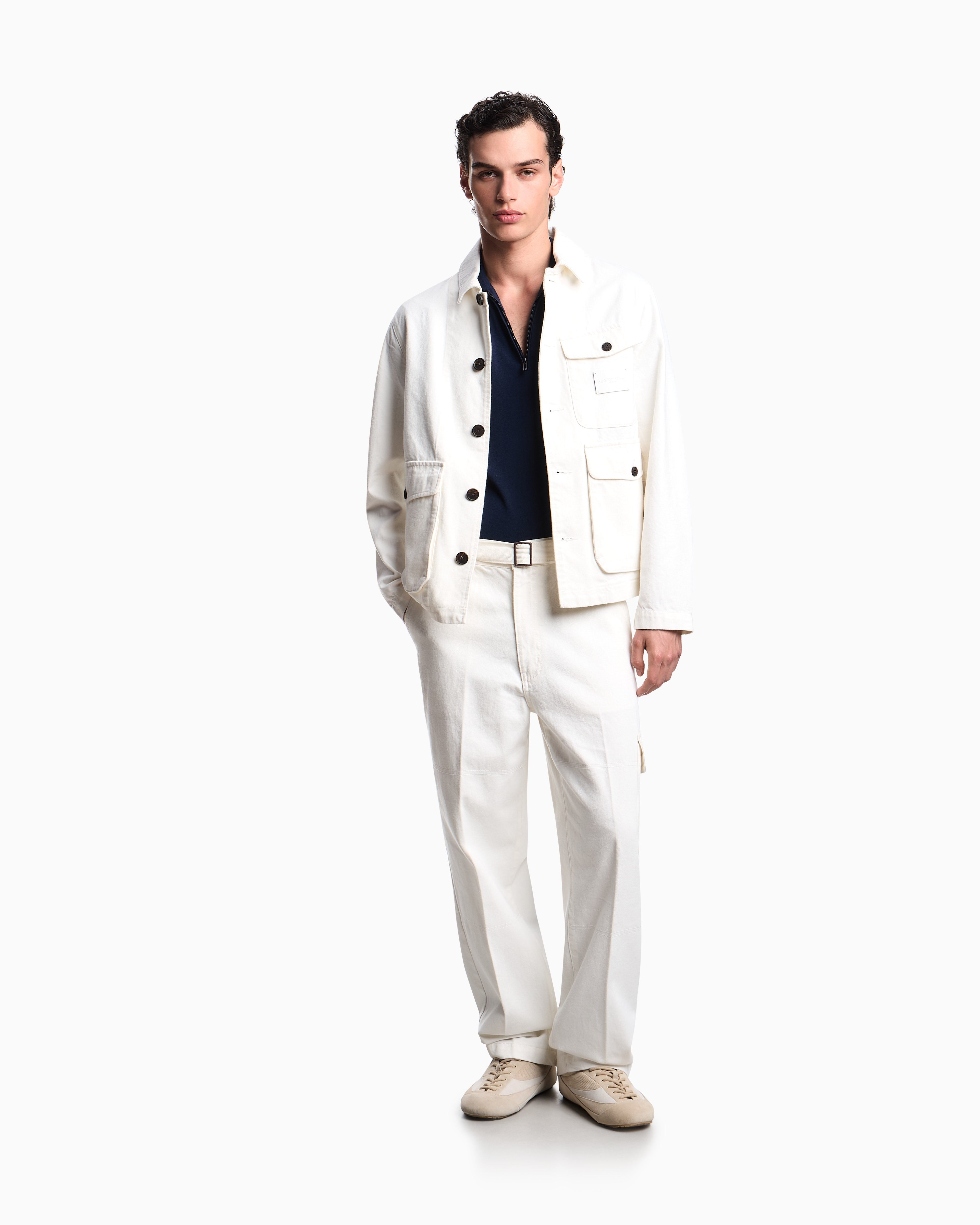 Emporio Armani ASV plain-knit jumper with polo-shirt collar, in a wool and Lyocell blend