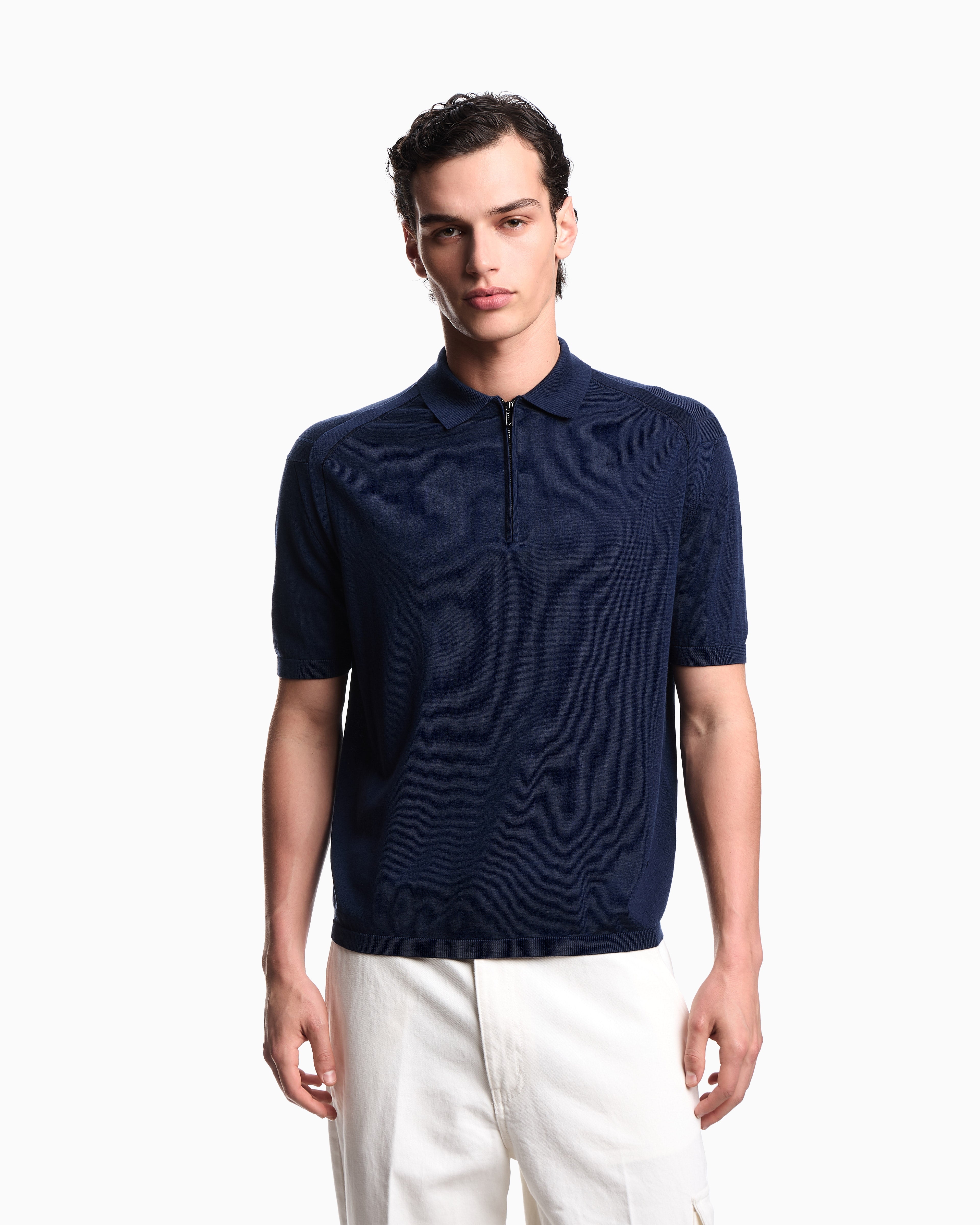 Emporio Armani ASV plain-knit jumper with polo-shirt collar, in a wool and Lyocell blend