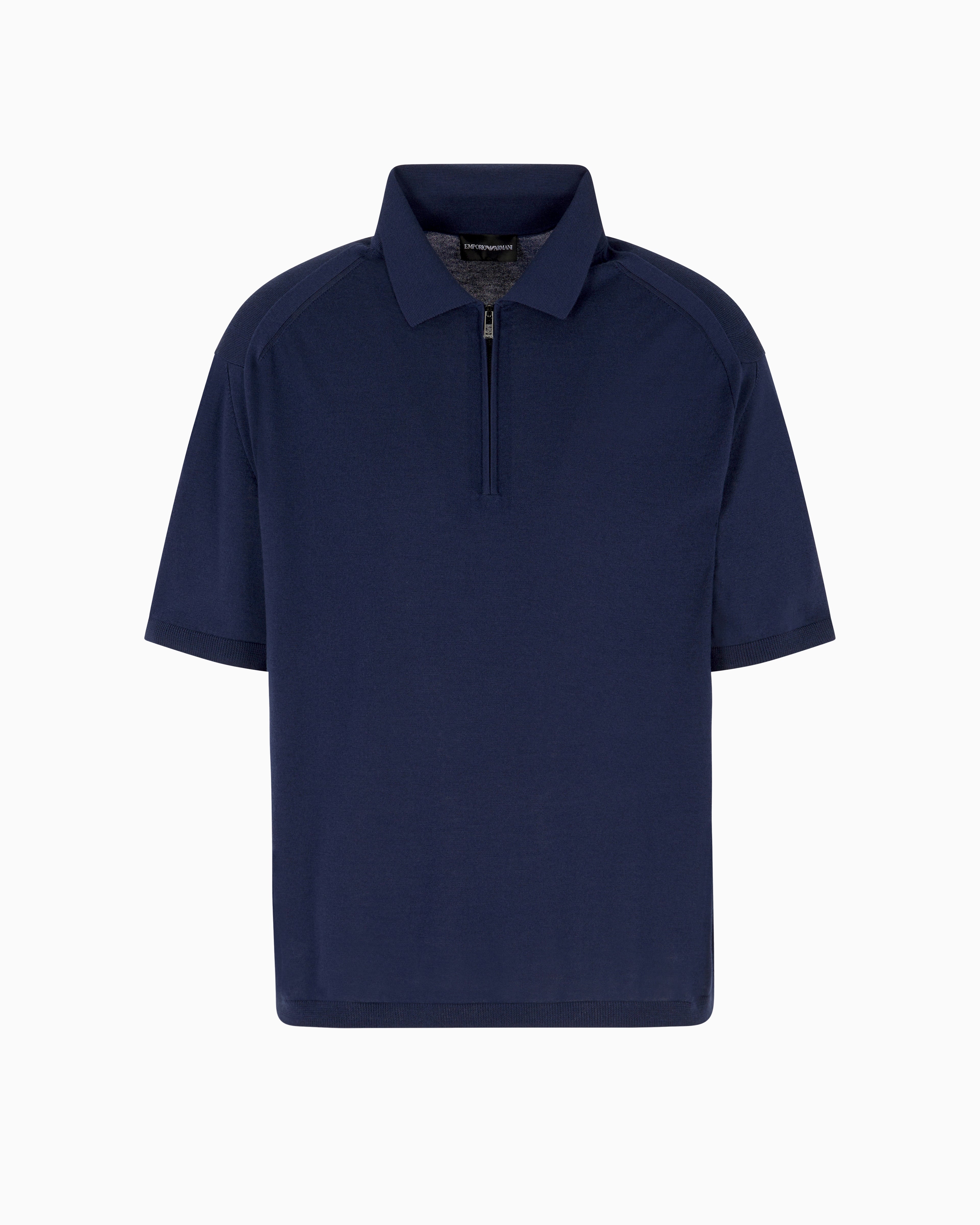 Emporio Armani ASV plain-knit jumper with polo-shirt collar, in a wool and Lyocell blend