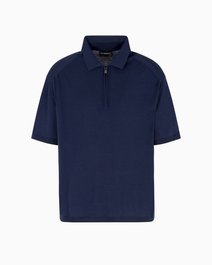 Emporio Armani ASV plain-knit jumper with polo-shirt collar, in a wool and Lyocell blend
