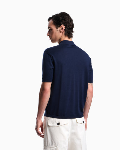 Emporio Armani ASV plain-knit jumper with polo-shirt collar, in a wool and Lyocell blend