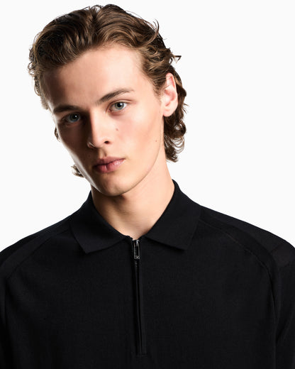Emporio Armani ASV plain-knit jumper with polo-shirt collar, in a wool and Lyocell blend