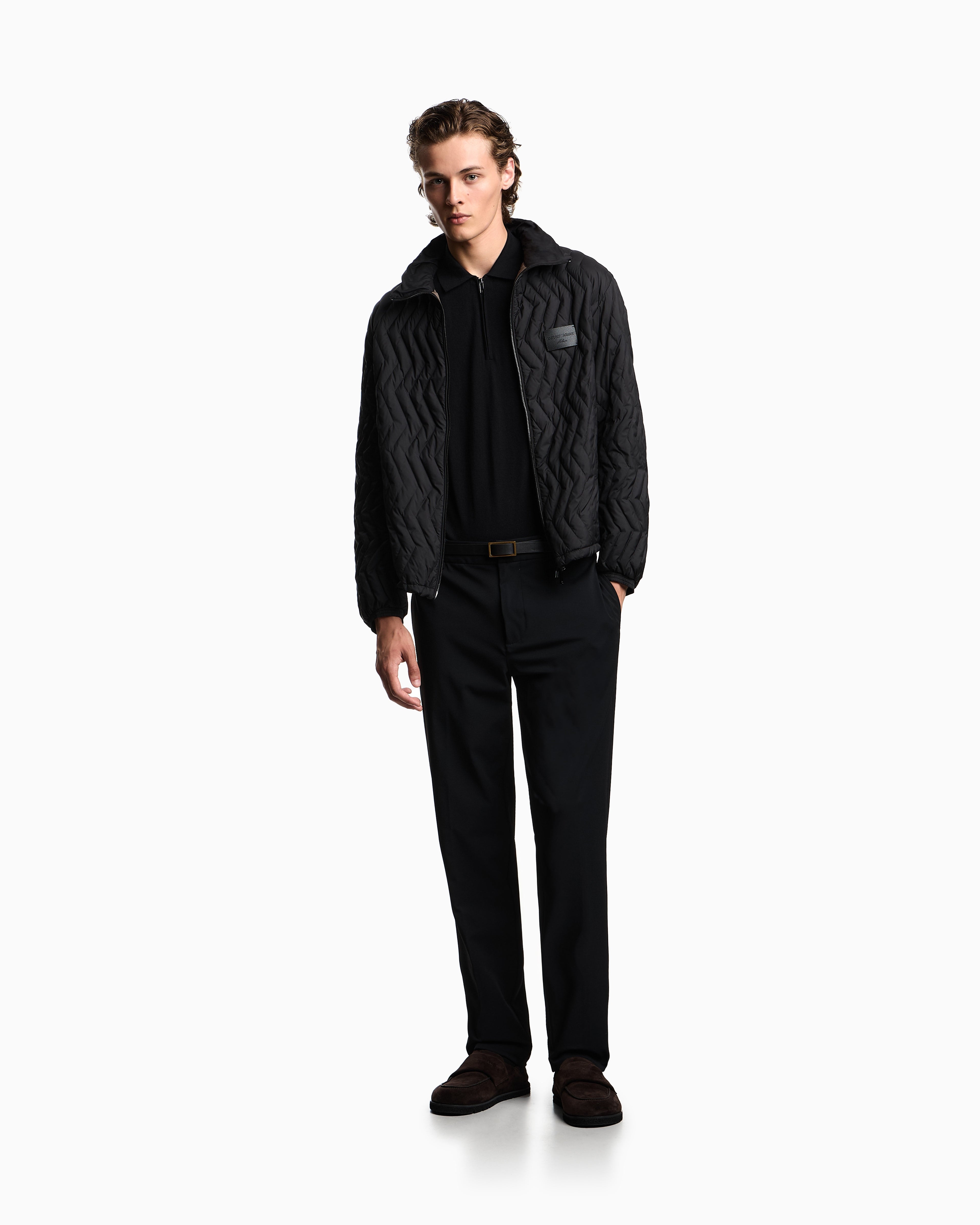 Emporio Armani ASV plain-knit jumper with polo-shirt collar, in a wool and Lyocell blend