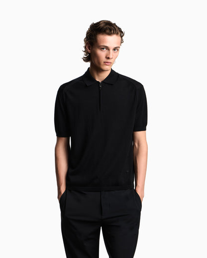 Emporio Armani ASV plain-knit jumper with polo-shirt collar, in a wool and Lyocell blend