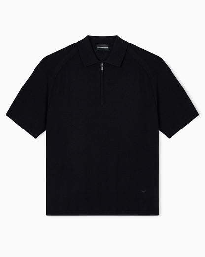 Emporio Armani ASV plain-knit jumper with polo-shirt collar, in a wool and Lyocell blend