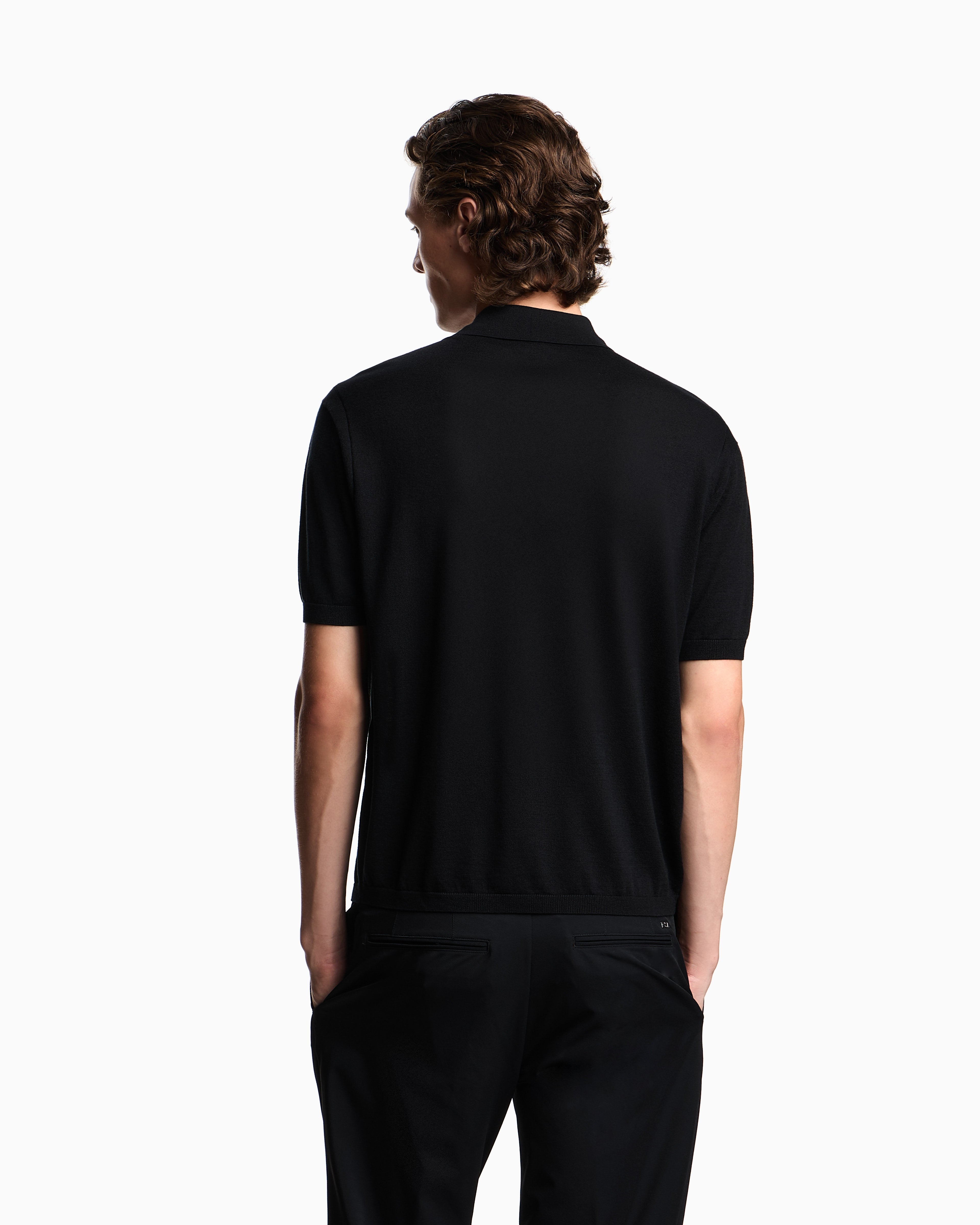 Emporio Armani ASV plain-knit jumper with polo-shirt collar, in a wool and Lyocell blend