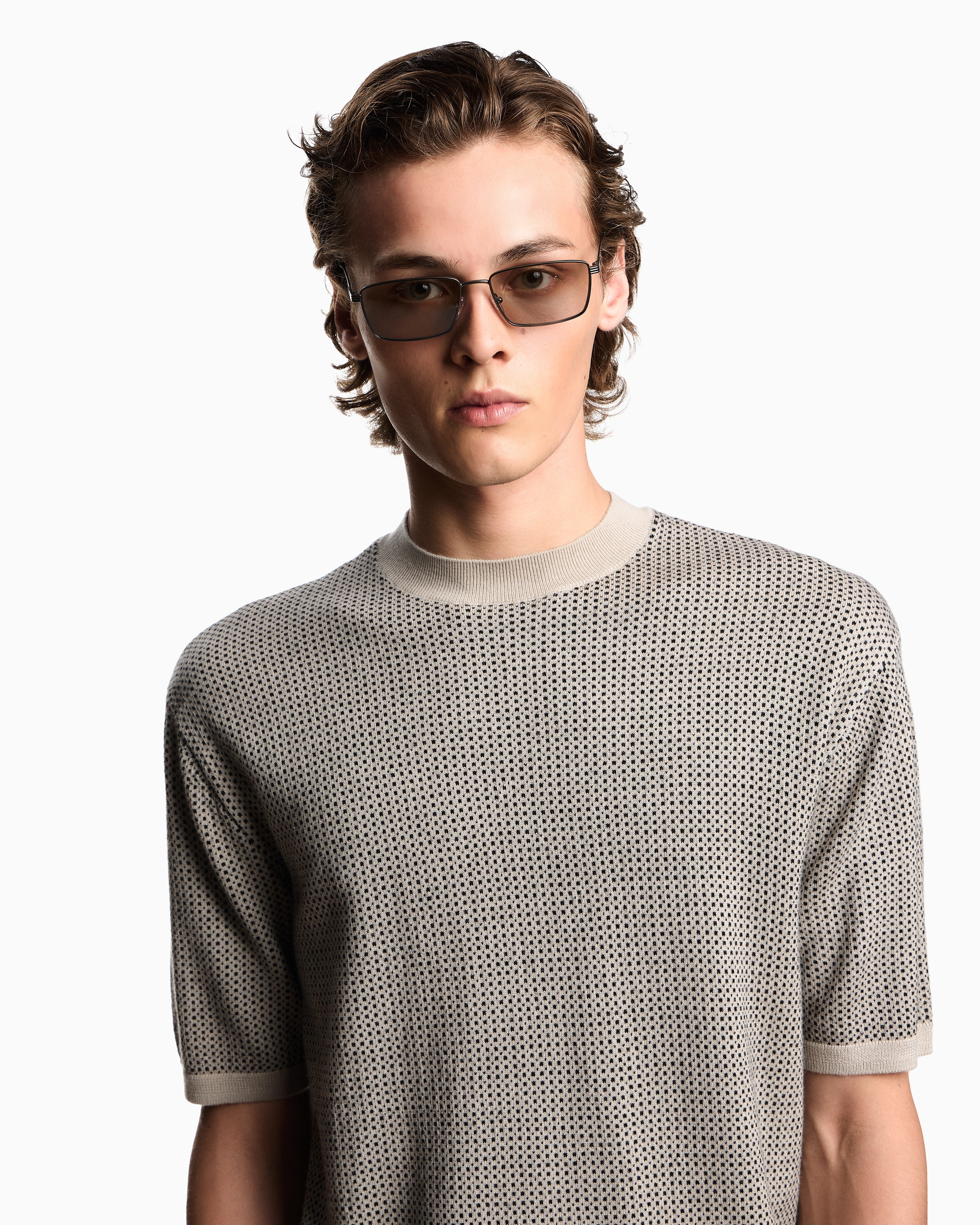 Emporio Armani Virgin-wool jumper with two-tone jacquard micro motif