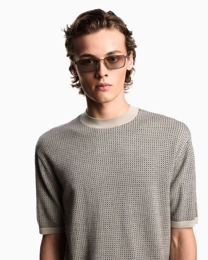 Emporio Armani Virgin-wool jumper with two-tone jacquard micro motif