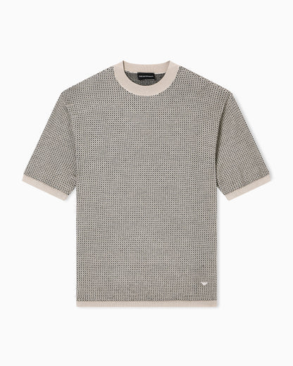 Emporio Armani Virgin-wool jumper with two-tone jacquard micro motif
