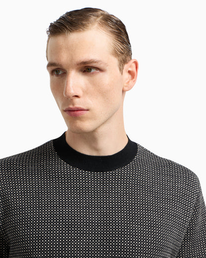 Emporio Armani Virgin-wool jumper with two-tone jacquard micro motif
