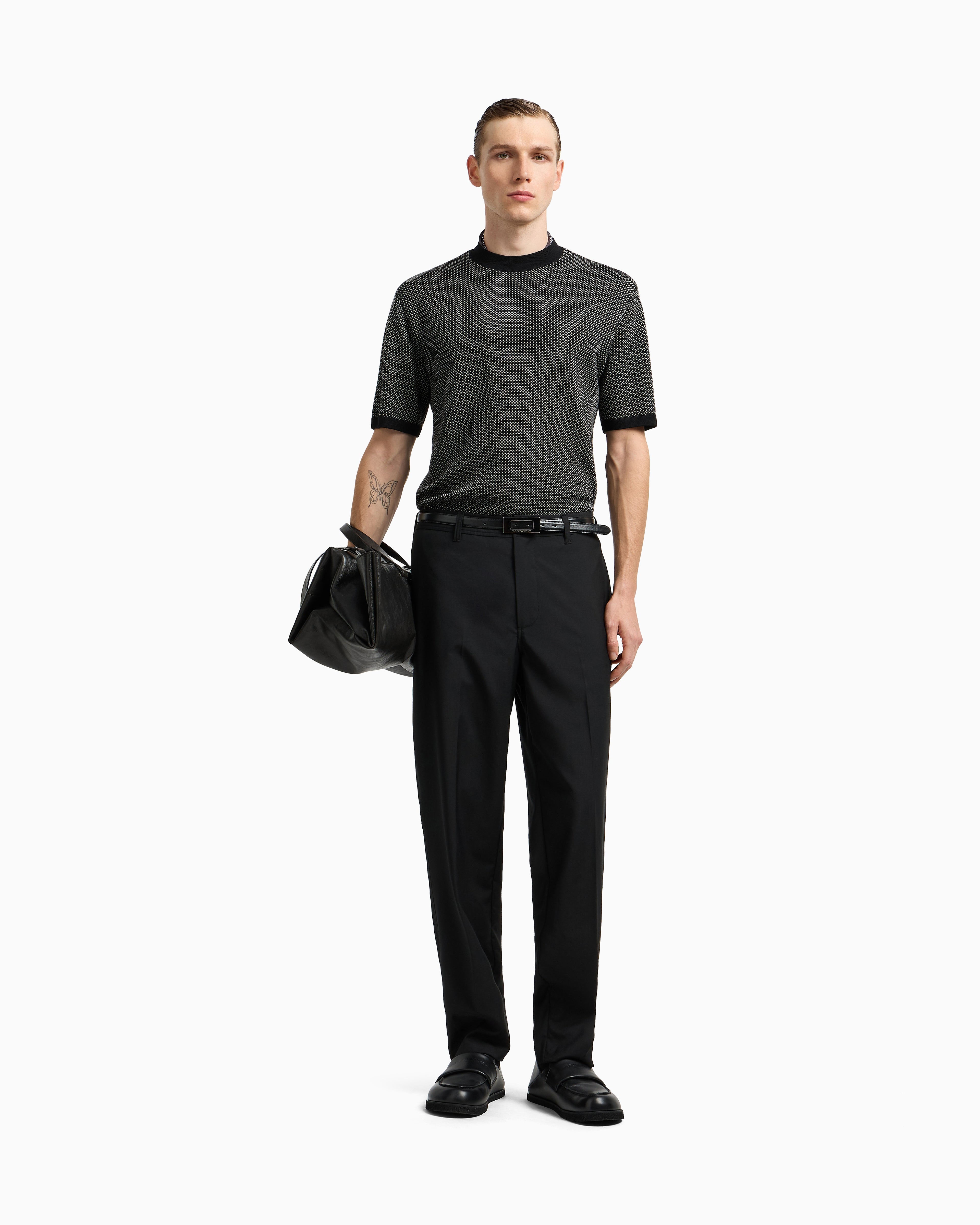 Emporio Armani Virgin-wool jumper with two-tone jacquard micro motif