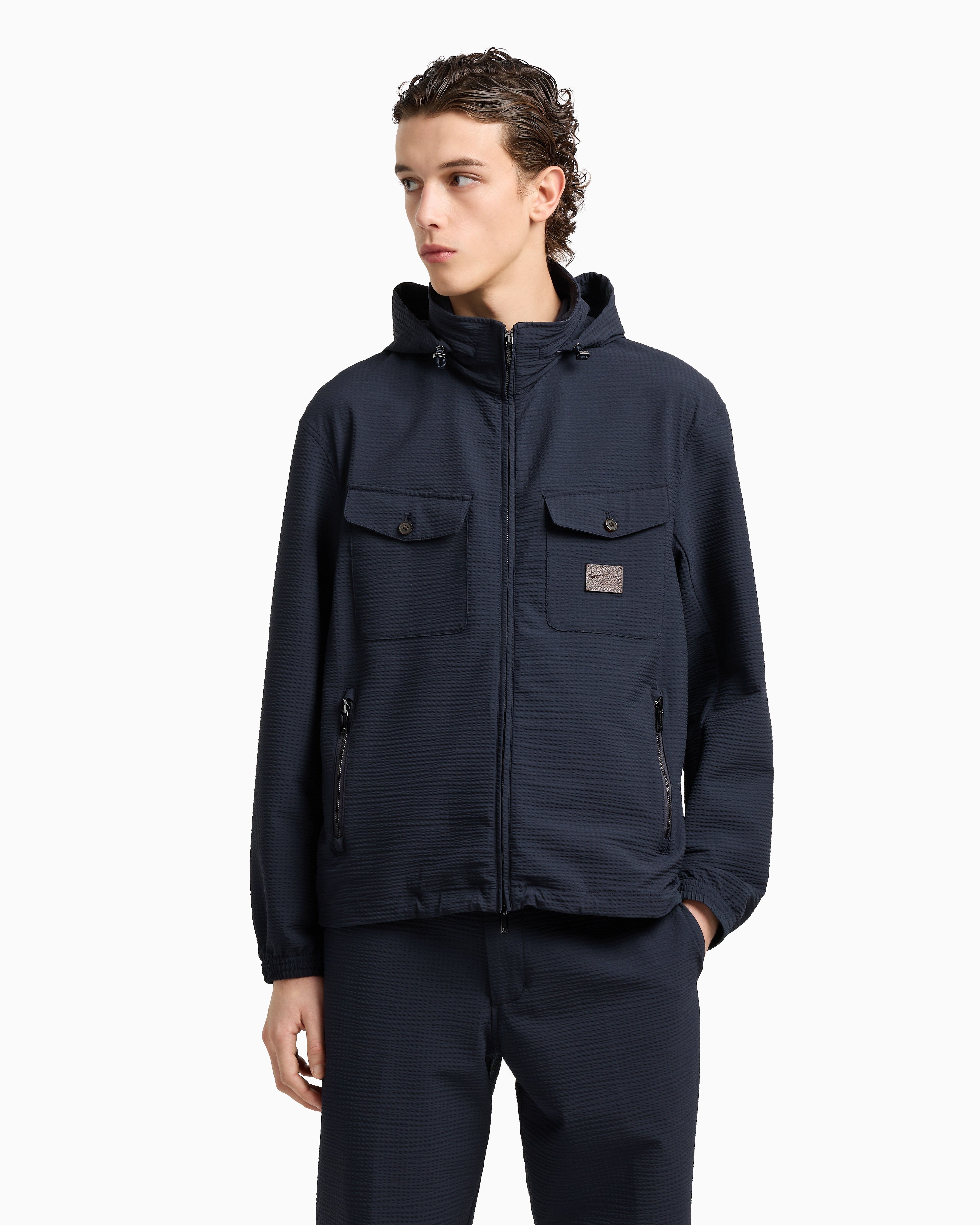 Emporio Armani Nylon seersucker full-zip blouson
