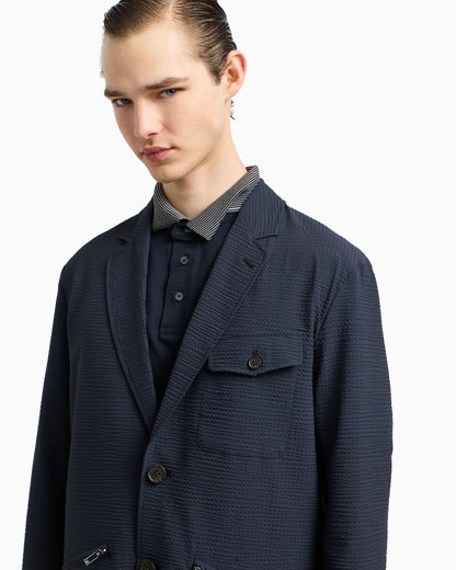Emporio Armani Single-breasted nylon seersucker blazer