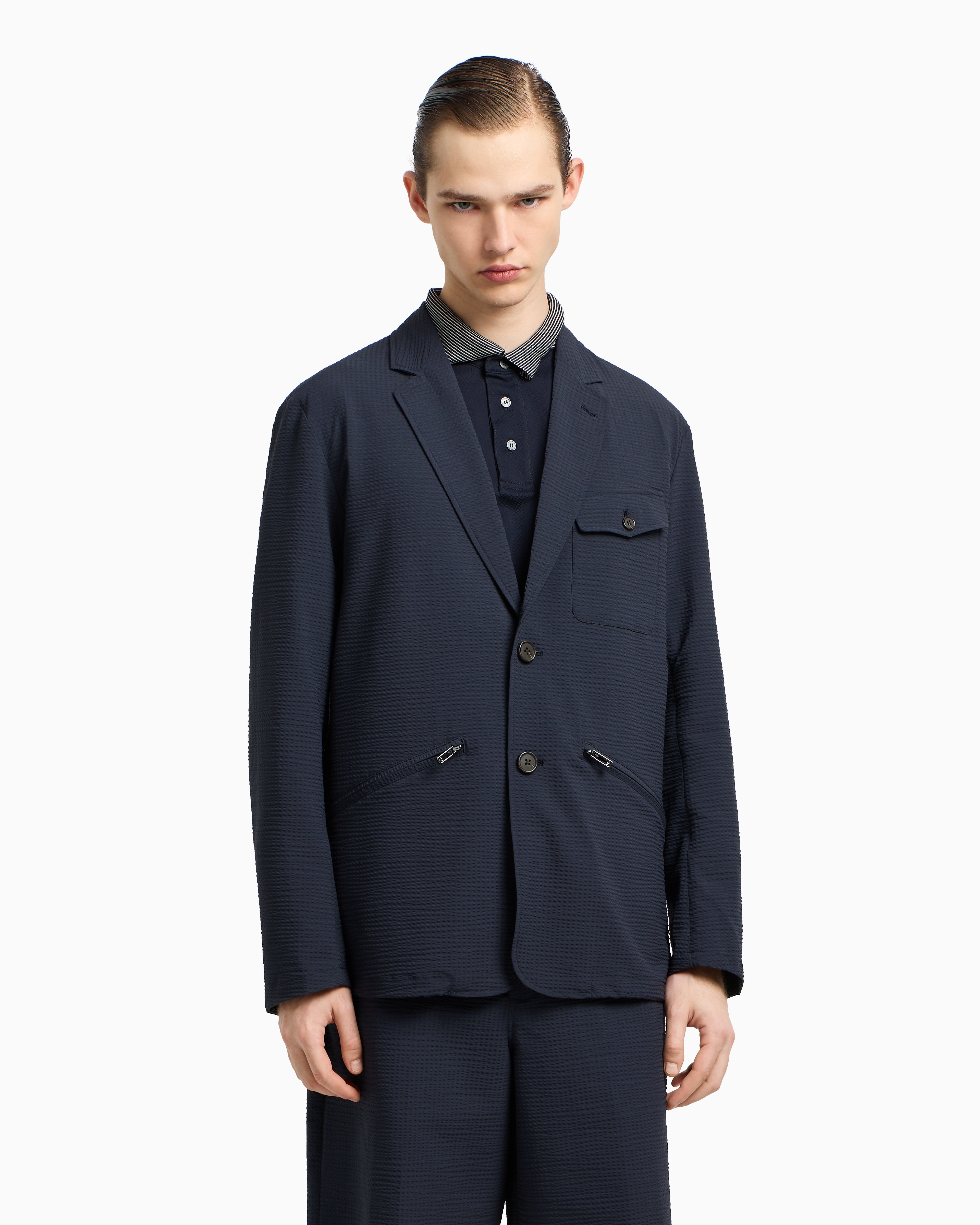 Emporio Armani Single-breasted nylon seersucker blazer