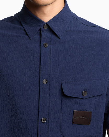 Emporio Armani Short-sleeved oversized shirt in nylon seersucker