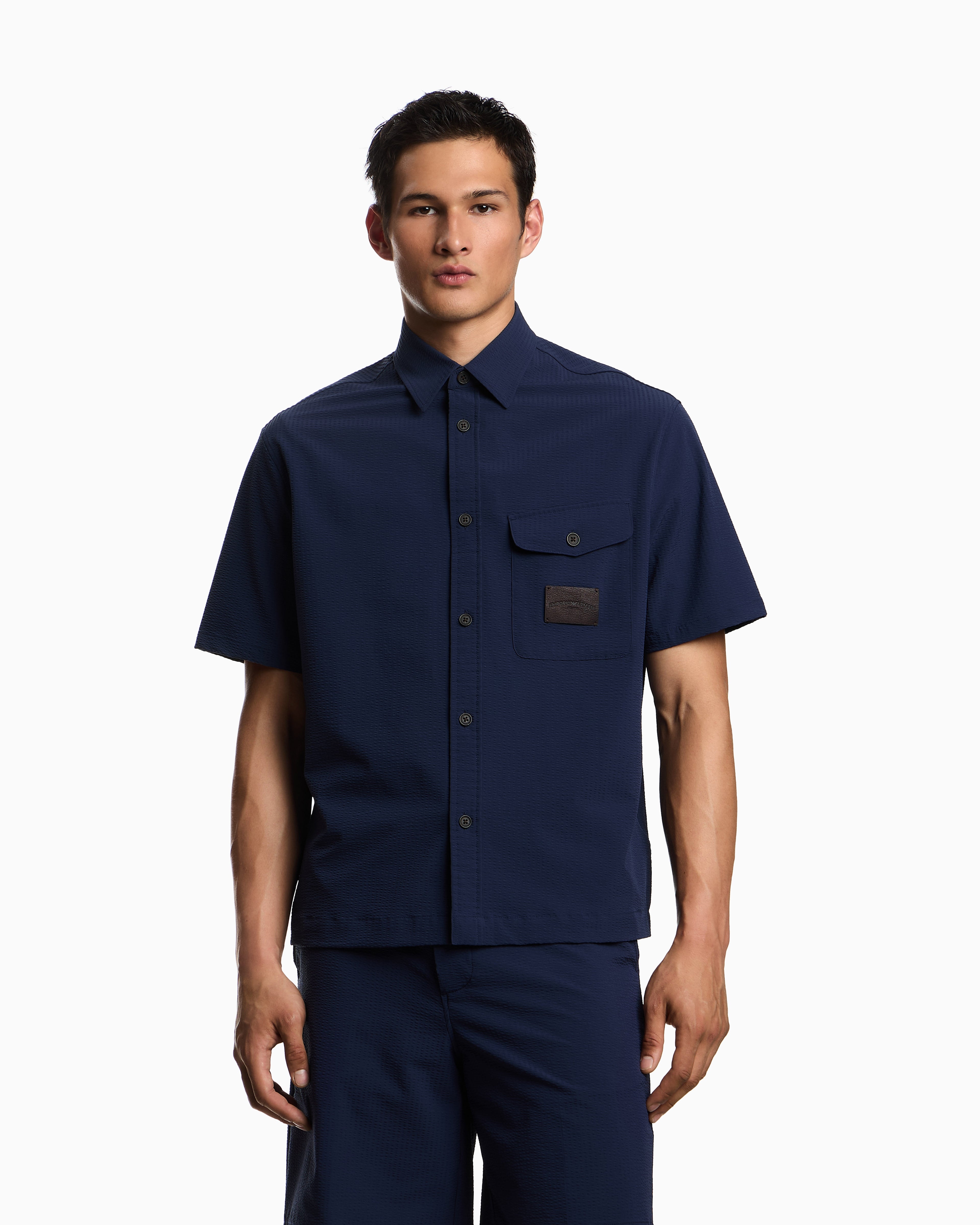 Emporio Armani Short-sleeved oversized shirt in nylon seersucker