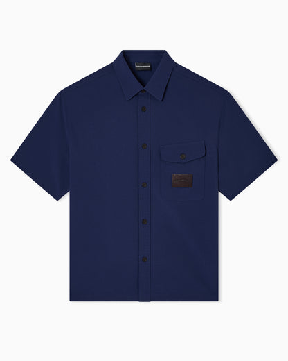 Emporio Armani Short-sleeved oversized shirt in nylon seersucker