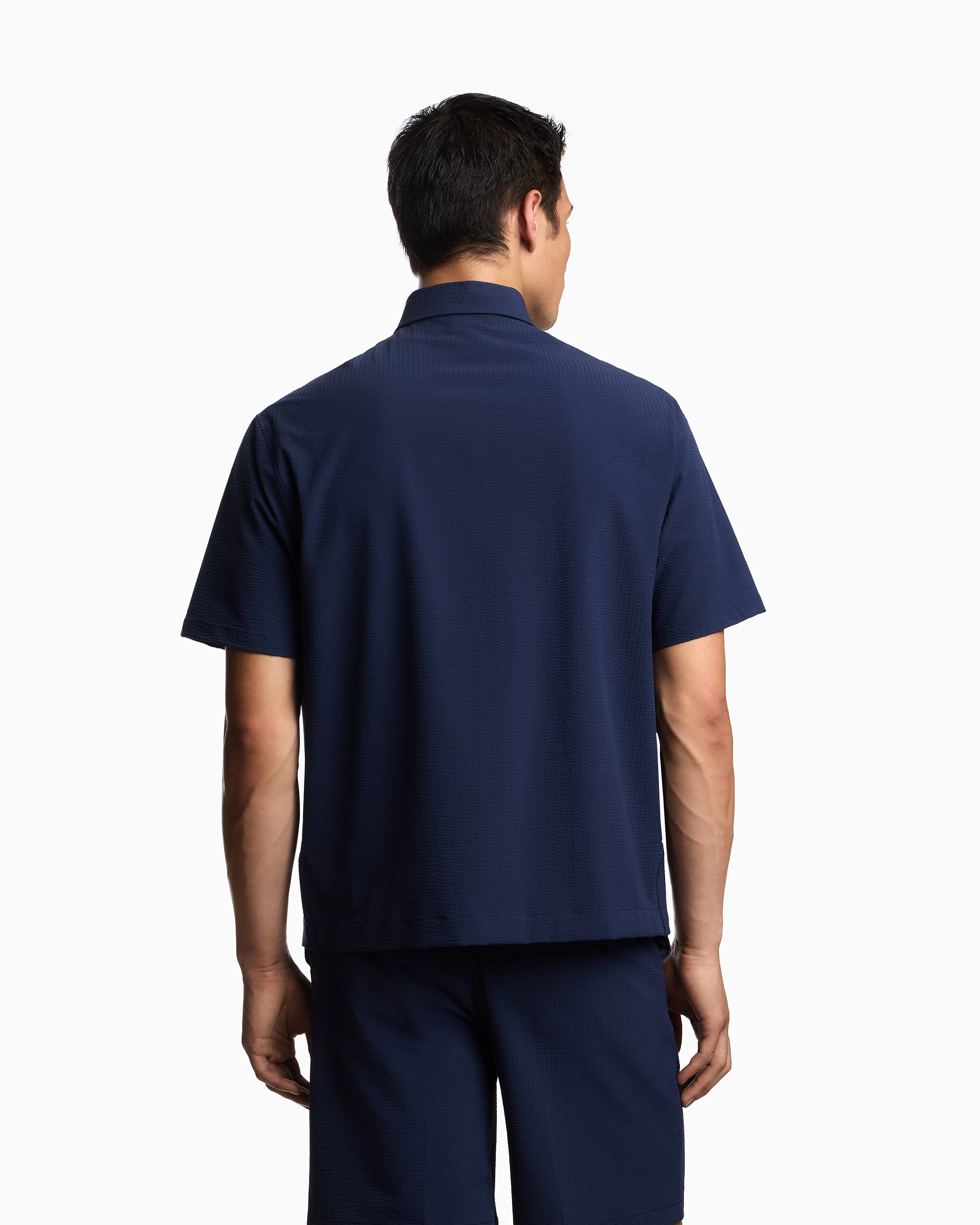 Emporio Armani Short-sleeved oversized shirt in nylon seersucker