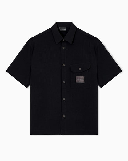 Emporio Armani Short-sleeved oversized shirt in nylon seersucker