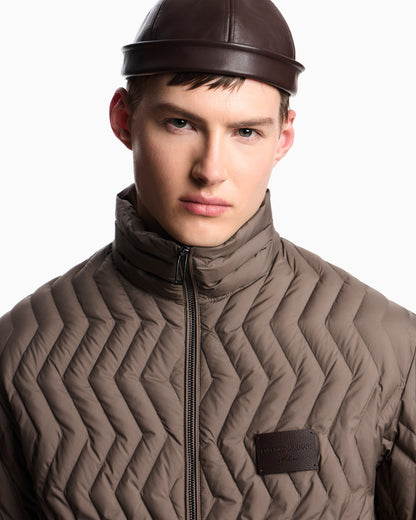 Emporio Armani Full-zip down jacket in chevron quilted ripstop nylon