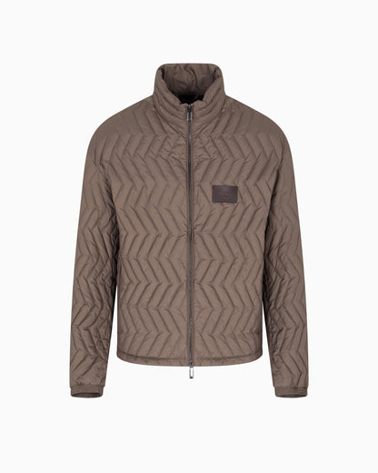 Emporio Armani Full-zip down jacket in chevron quilted ripstop nylon