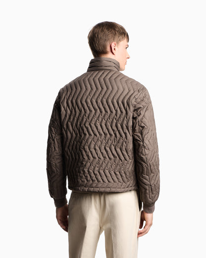 Emporio Armani Full-zip down jacket in chevron quilted ripstop nylon