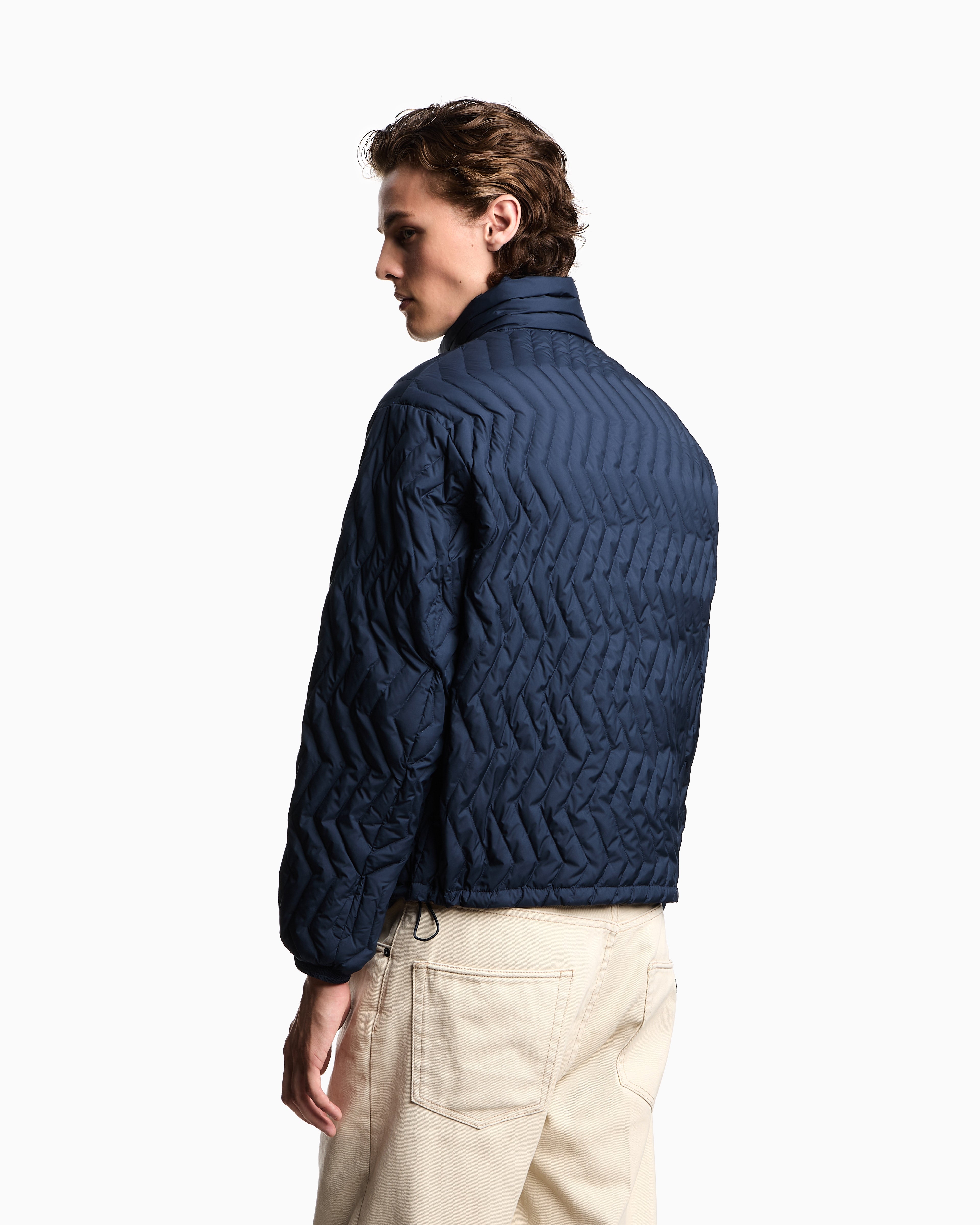 Emporio Armani Full-zip down jacket in chevron quilted ripstop nylon