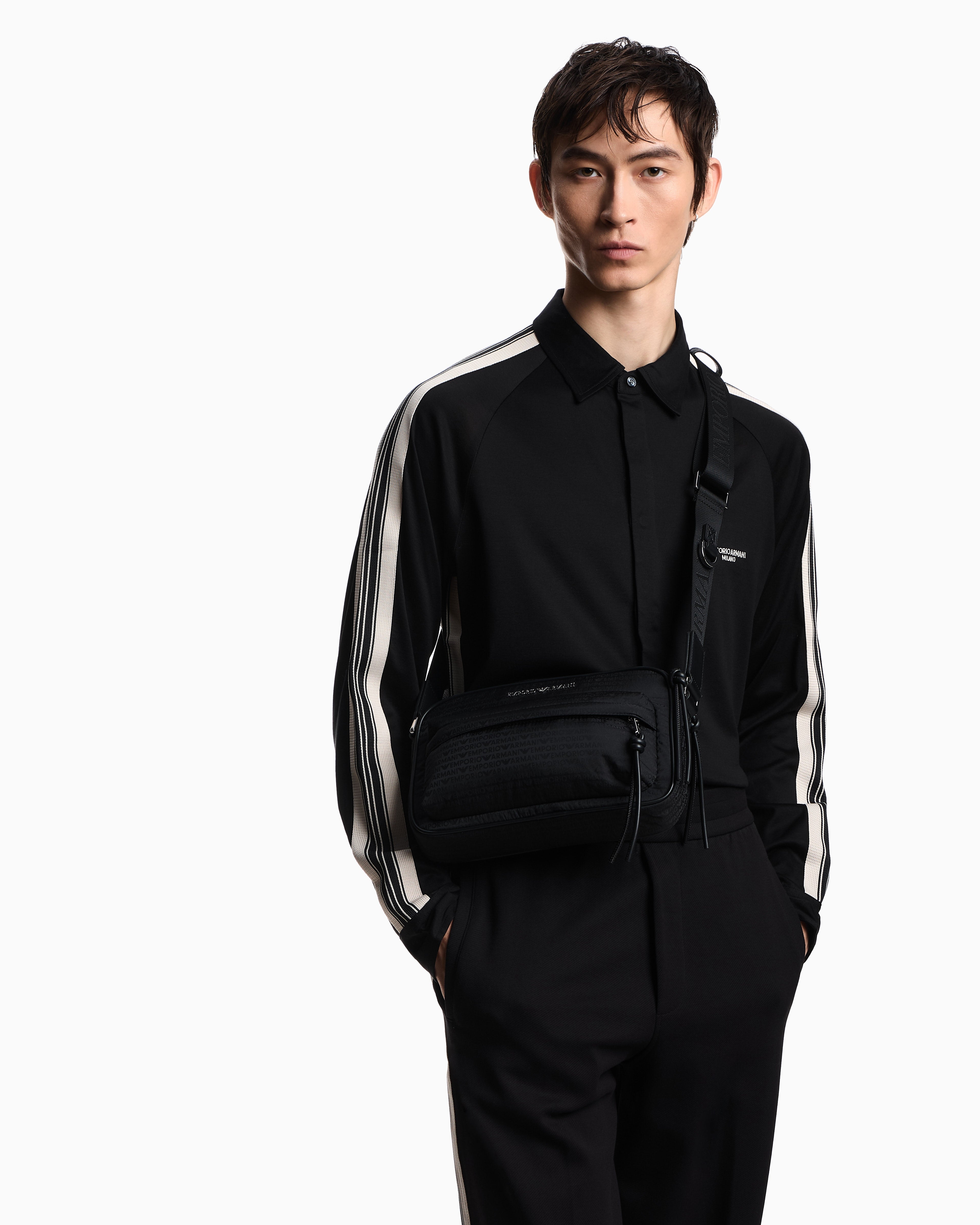 Emporio Armani Nylon camera case with monogram lettering