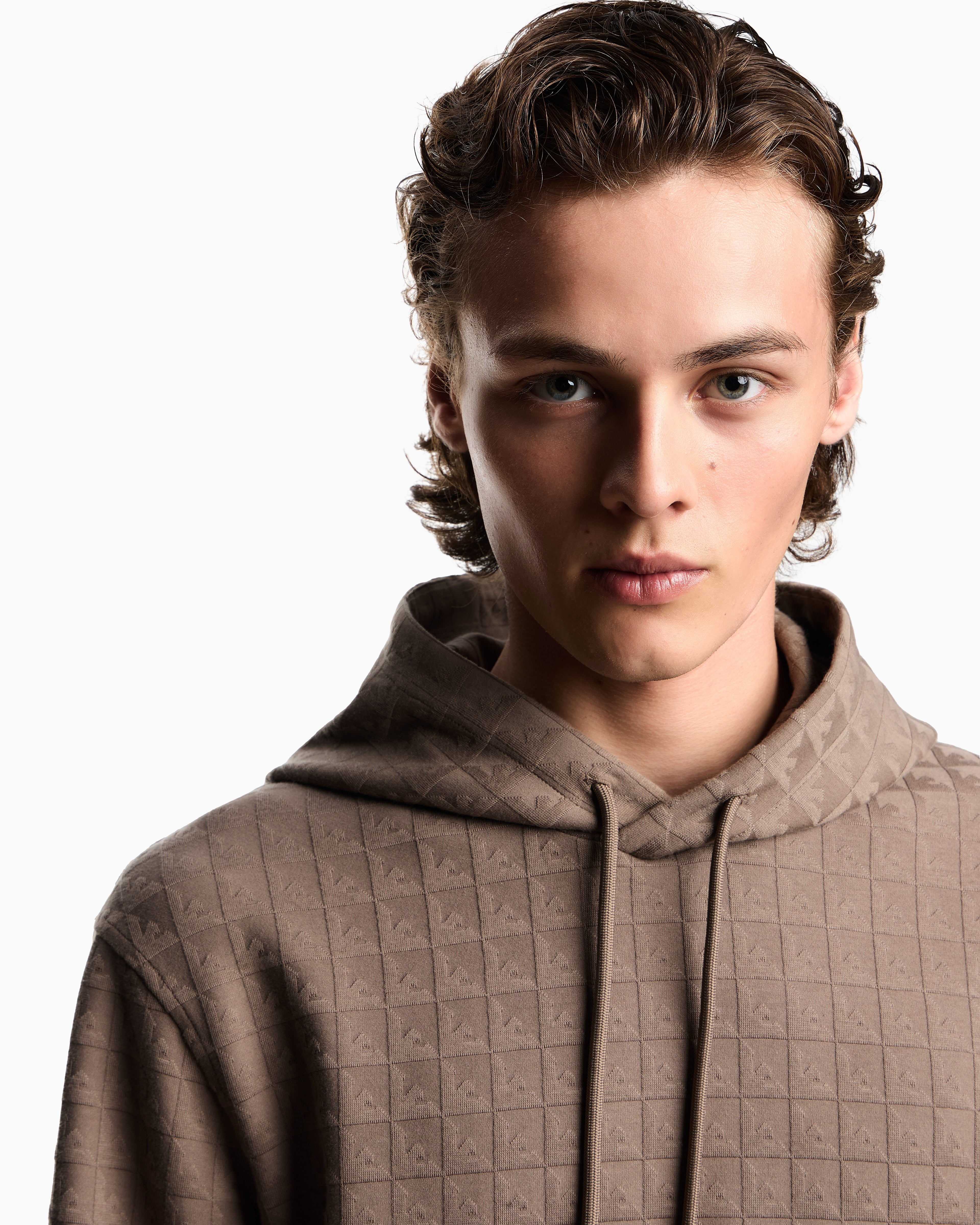Emporio Armani ASV Lyocell-blend jacquard jersey hooded sweatshirt with repeated eagle motif